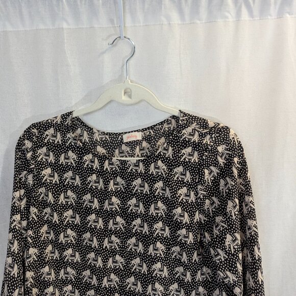 Pixley Size Small Black and Cream Elephant Print Blouse - Picture 4 of 13